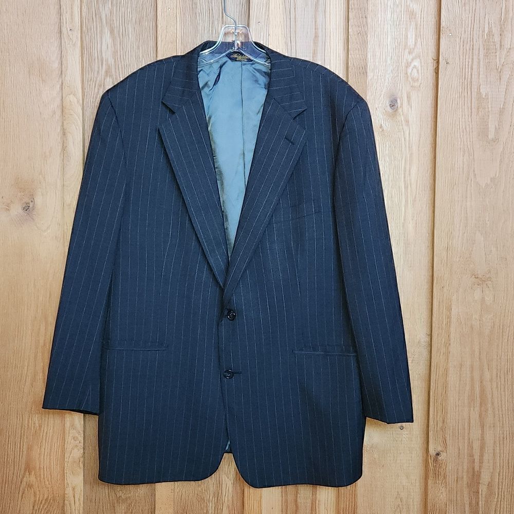 Brooks Brothers 100% Wool Sports Coat Blazer, XL- 45R, Dark Grey Pinstripe